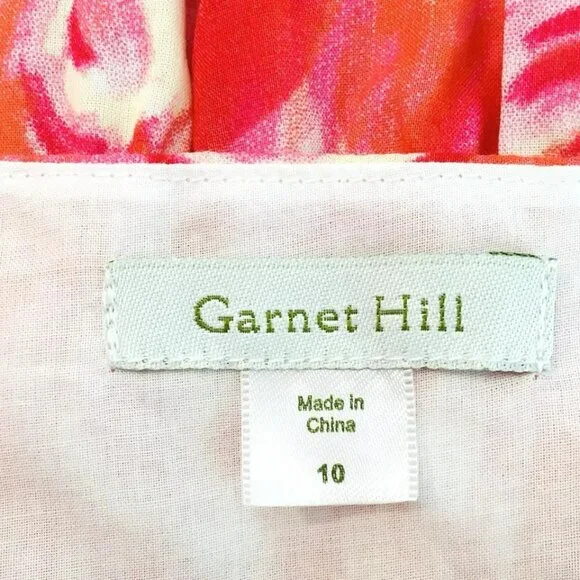 Garnet Hill Floral Dress Women’sSz 10 Watercolor Roses Pink & Red Lined Side Zip